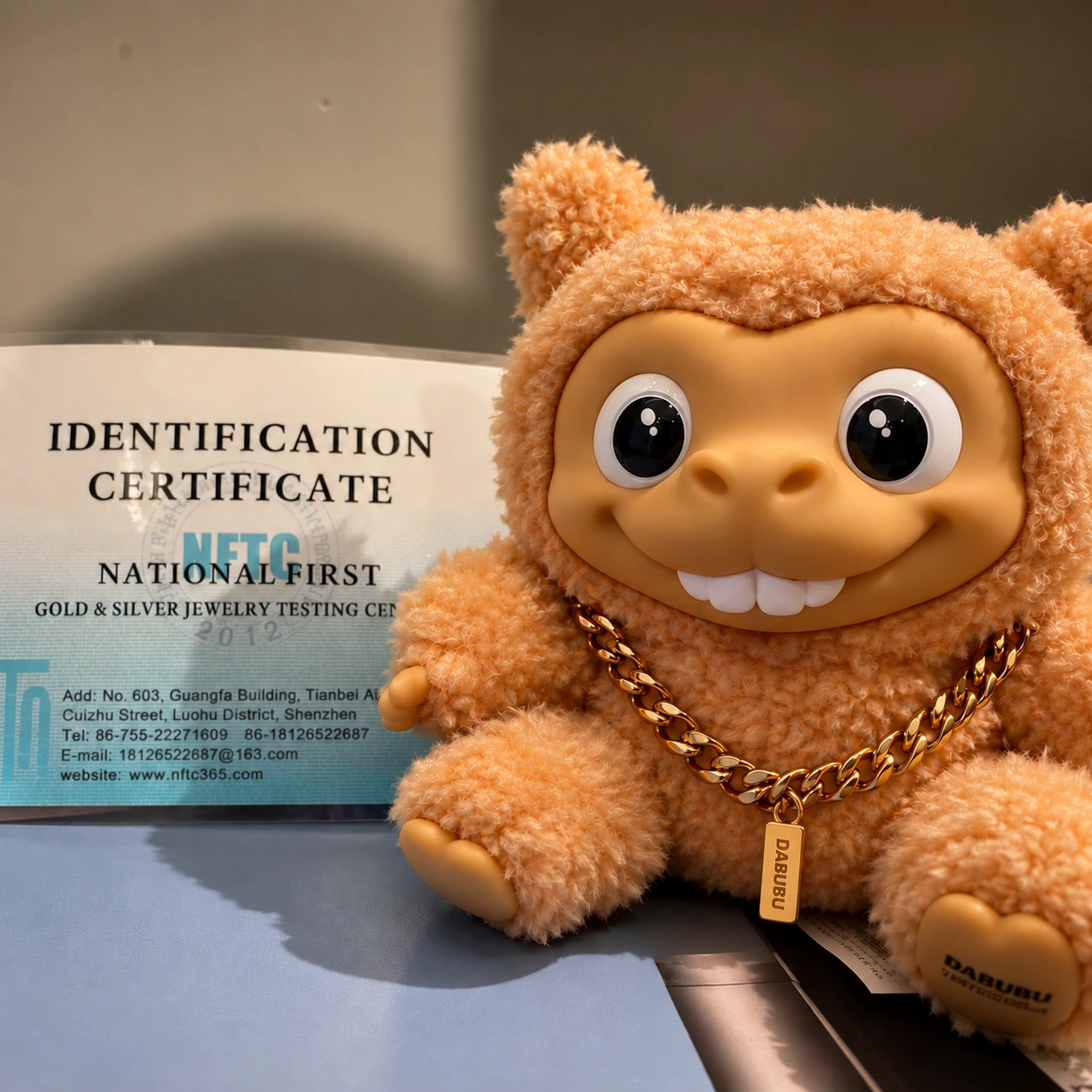 DABUBU with an 18K gold tag and identification certificate